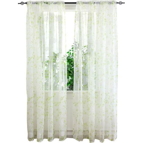 Rideaux en Voile à Poche pour Tringle à Motif Floral - Longs Panneaux pour Fenêtre - Décoration pour Séjour, Chambre, Cuisine, Jardin (1/5)