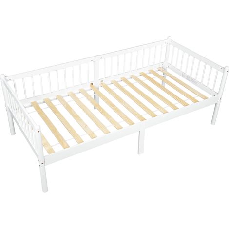 Letto banquette in pino bianco 90 x 200 cm con sponde su 3 lati e 14 doghe (1/5)