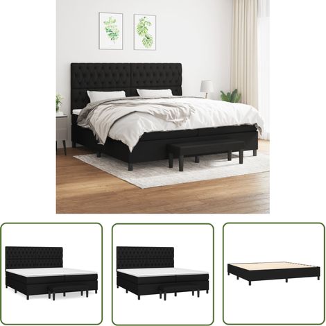 The Living Store Sommier à lattes de lit avec matelas Noir 200x200 cm Tissu - Lit Double - Lit Plateforme - Matelas Ressorts Ensachés - Têtière Ajustable - Banc Rangement (1/5)