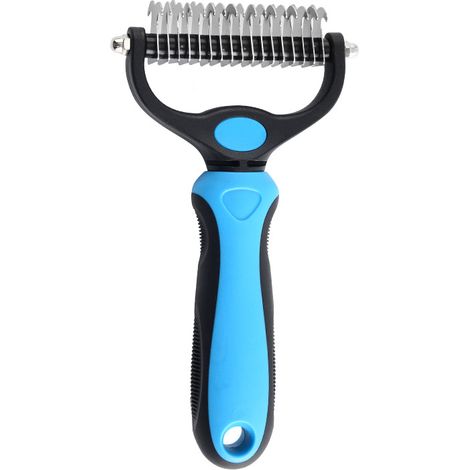 Démêloir pour Chien et Chat - Brosse Double Face Anti-Noeuds, Peigne à Sous-Poil pour Poils Longs et Courts, Élimine les Nœuds et le Poil Mort - Bleue