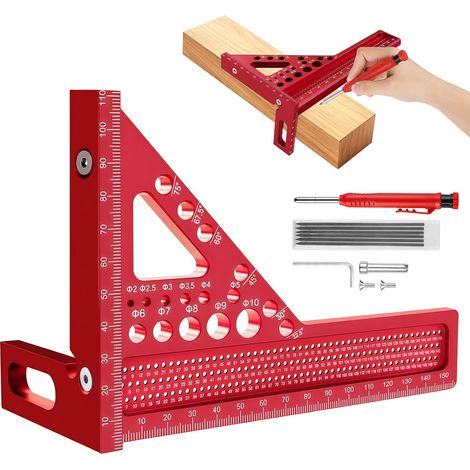 3D Carpenter's Square with Pencil, Multifunctional Angle Measuring Tool, 22.5-90° Aluminum Alloy Bevel Ruler with Positioning Aid, for Carpenter and Engineer (1/5)