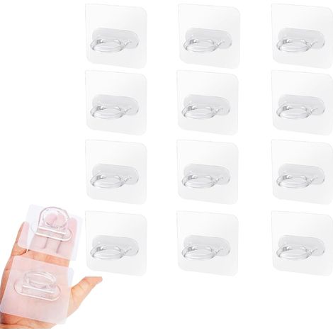 Juego de 12 ganchos redondos multifuncionales, ganchos autoadhesivos para toallas, adhesivo transparente, reutilizables, para baño, cocina y balcón. (1/5)