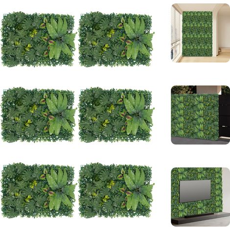 Lot de 6 panneaux muraux de verdure artificielle, décor mural rectangulaire de verdure artificielle 60×40cm (1/5)