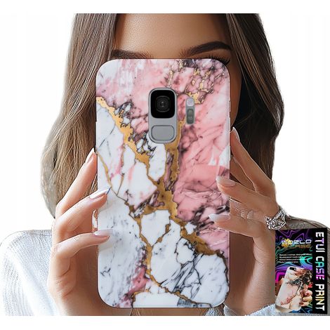 Custodia per Samsung Galaxy S9 - effetto marmo rosa e bianco, con motivi a pietra (1/5)