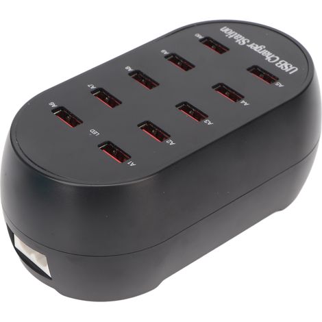 Station de charge USB 10 ports, petit hub de bureau à charge rapide USB pour hôtel, maison et voyage. (1/4)