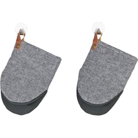 WENKO Guanti da forno Ada Mini, 1 paio di guanti con palmi in neoprene silicone per una presa sicura di teglie, stampi e pentole bollenti, con occhiello per poterli appendere, lavabili, grigi/neri (1/5)