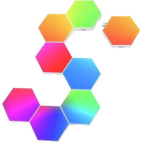 Lot de 8 Appliques modulables, hexagones, avec allumage par toucher ou télécommande, LED