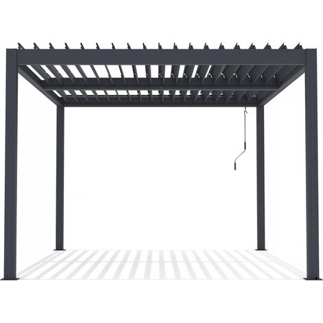 Habitat Et Jardin – Pergola bioclimatique aluminium 3 x 4 m – Toit étanche avec lames orientables – Système drainage intégré – Résistance vent 20 m/s