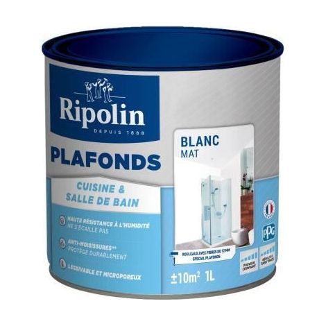 Peinture plafonds cuisine & salle de bain - Blanc mat - RIPOLIN - 1L (1/5)