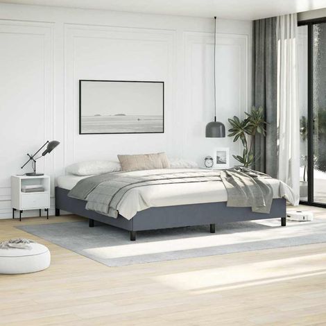 Cadre de lit en velours gris foncé pour matelas 193 x 203 cm, avec lattes - PANGIVO (1/5)