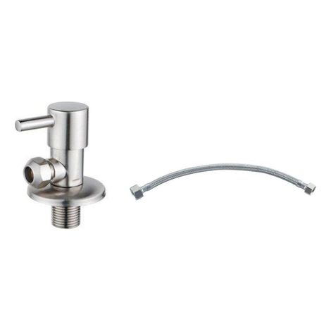 Fortifura Calvi Robinet d'arrêt d'angle avec tuyau flexible - tuyau de 30cm - 1/2"x3/8" - acier inoxydable brossé