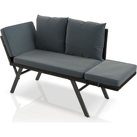 [GEBRAUCHT] B-Ware Polyrattan Gartenbank Calvia schwarz grau creme mit Liegefunktion für 2-3 (1/2)