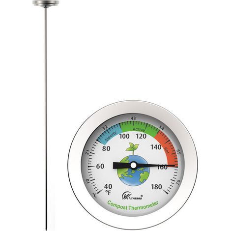 Kompostthermometer – Edelstahl-Zifferblattthermometer für die Kompostierung im Haus und Garten – 54 mm Durchmesser, Celsius- und Fahrenheit-Anzeige, 500 mm Temperaturfühler, Kompostbeschleuniger (1/2)