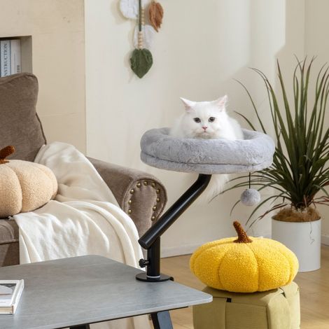 Cama para gatos de escritorio (37x16.5x36.5 cm), giratoria 360°, ajustable, poliéster gris (1/5)