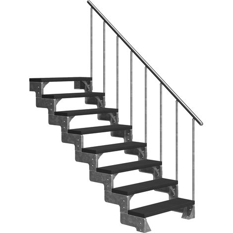 Dolle Außentreppe Gardentop 144-176cm Geschosshöhe mit Trimax anthrazit 80cm breit mit Geländer