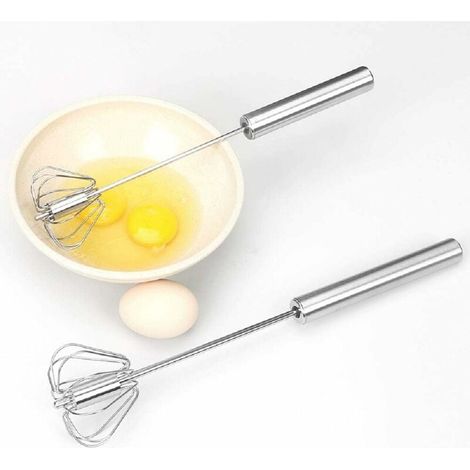 Agitateur à Rotation Automatique Batteurs manuels et fouets acier inoxydable batteur à oeufs à main semi-automatique en acier inoxydable, mousseur à lait mélangeur non électrique(12 pouces) (1/5)