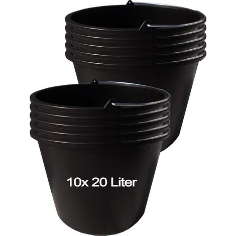 Hossi's Wholesale 10x Baueimer 20l aus Kunststoff, stabile Maurerkübel, Mörtelkübel für Baustelle und Garten