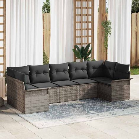 vidaXL Set Divano da Giardino con cuscino 7 pcs Grigio Poly Rattan (1/5)