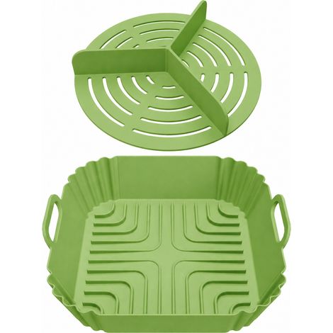 Lot panier silicone pour friteuse à air + grille de cuisson séparable, qualité alimentaire résistant à la chaleur, poignées anti-brûlure (1/5)