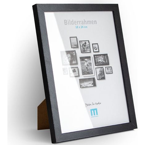 Cadre photo, 18 x 24 cm, noir, minimaliste et moderne, pour photos images, 1 pièce, avec une protection en verre acrylique, peut être utilisé comme support de table ou sur le mur, format portrait