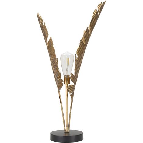 Lampada da tavolo Palm in ferro dorato con foglie a ventaglio