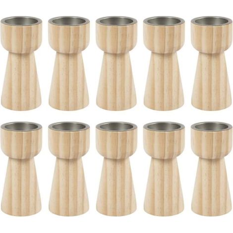Bougeoirs coniques en bois - 11 x 5,5 cm - Lot de 10 - Inserts en métal - Ambiance chaleureuse