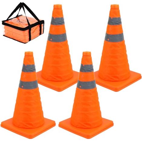 Lot de 4 cônes de sécurité Pliables de 45 cm, cônes de sécurité réfléchissants, cônes de stationnement sur Route pour Avertissement d'urgence (1/5)