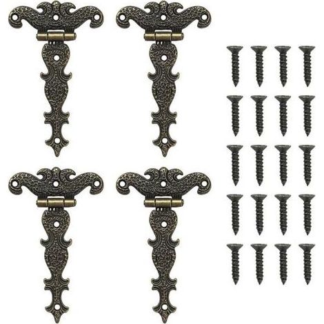Pair CSPARKV Lot de 4 charnières rétro en T avec vis pour armoires, fenêtres, caisses en bois, portes de grange, portes de hangar (1/4)