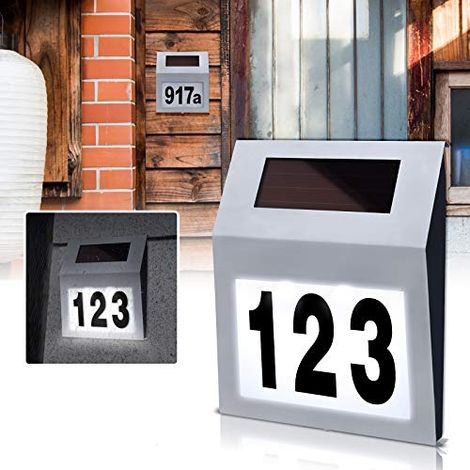 Naizy – Numero civico solare illuminato a LED – 2 LED in acciaio inossidabile impermeabili – Resistente alle intemperie – Illuminazione automatica (1/5)
