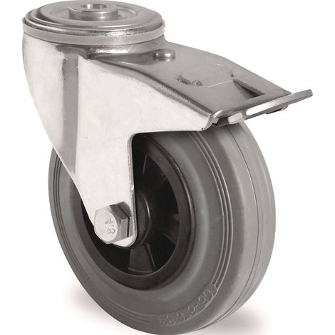 Rueda giratoria con freno D.125mm Cap.100kg con orificio trasero cojinete de rodillos VG gris TECWERK (1/2)