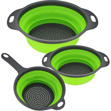 3 Pices Passoire Pliable Silicone, Passoire Filtres De Cuisine, Colander Panier De Lavage De Silicone Pliable Avec Poignes Pour Drener Ptes, Lgume (1/5)