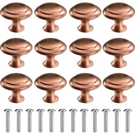 Boutons de Porte Rond Boutons de Tiroir Poignées de Tiroir avec Vis pour Armoire Bureau Table de Chevet Bibliothèque Meubles 30mm Cuivre Rouge 12 Pièces (1/5)