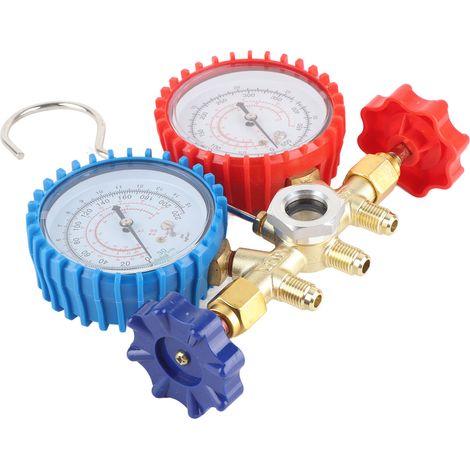 Jeu de Manomètres AC R134A R12 R22 R502, Kit HVAC Réfrigération en Laiton Anticorrosion, Collecteur avec Flexibles (1/5)