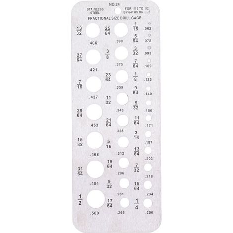 Fractional Size Drill Gauge 1/16‑1/2in Stainless Steel Bolt Wire Diameter Index for Accurate Measurement Equivalents (1/5)