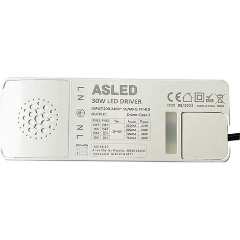 DRIVER SIMPLE COULEUR CHOIX DE PUISSANCE 22/24/28/30W ASLED DRI30WS