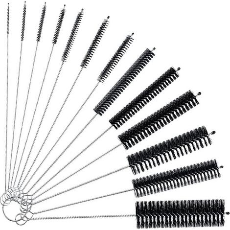 Set di spazzole per la pulizia - Spazzola flessibile per bottiglie - Pulisce piccole aperture - Set da 13 pezzi lavabile in lavastoviglie - 20x7x2,5 cm - Nero (1/5)