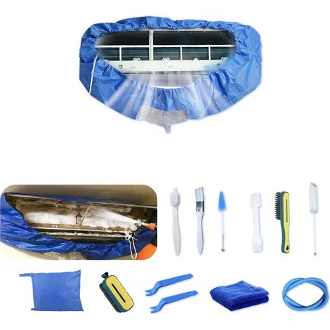 Kit de nettoyage en profondeur pour le nettoyage de climatiseur, sac de nettoyage de climatiseur avec tuyau d'eau (13 pièces, grand, bleu ciel) (1/5)