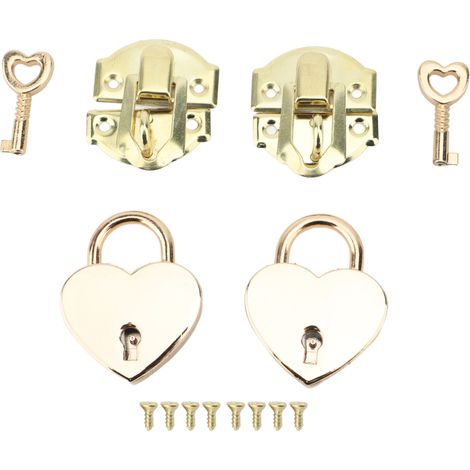 Pestillo decorativo vintage en forma de corazón de aleación de zinc, color amarillo, tornillos incluidos, 2 piezas.