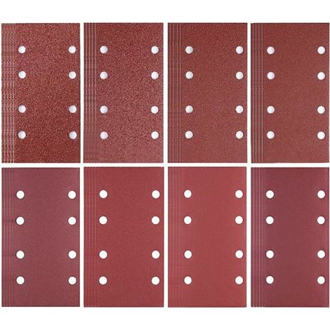 VURAHOME - 80 feuilles de papier abrasif 93 x 185 mm 8 trous de papier abrasif 40/60/80/120/180/240/320/400 pour ponceuse Bosch (1/5)