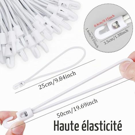 Elastic Bungee Cord with Hooks 25 cm, White Elastic Strap with Hook, 25 Pieces Tarpaulin Tensioner Thickness 4 mm, Tensioners for Banners, Camping Tents, Pavilion (1/2)