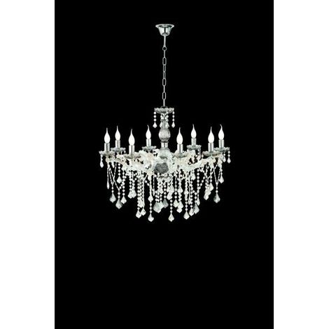 LAMPADARIO DAMASCO 8 LUCI FUME' E CROMO ATTACCO E14 D.82CM
