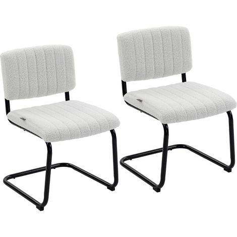 Set di 2 sedie da pranzo a slitta con schienale alto in poliestere effetto teddy crema MODENUIT (1/4)