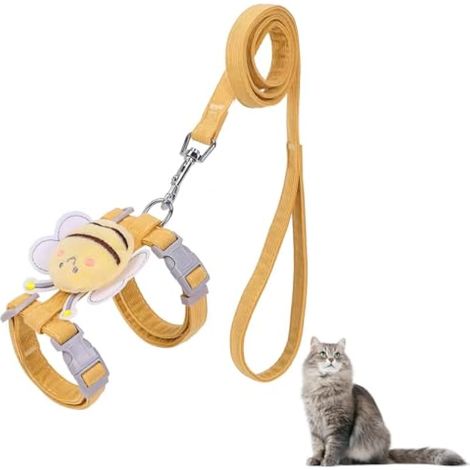 Ensemble Harnais Laisse Chat, Harnais Anti-Évasion pour Chat, Gilet avec Laisse Réglable Anti-Fuite pour Lapin, Filet Respirant de 1,2 M pour Chats, Chatons, Lapins et Promenades en Extérieur (1/5)