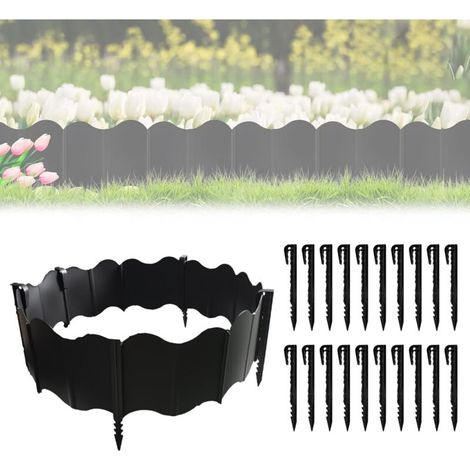 Bordure40 pcs Bordure de Jardin en Plastique Facile à Installer, SilverChry Bordure de Jardin en Plastique Noir, Bordures de Pelouse en Plastique Flexible, 20× Clous en Plastique pour Allée Paysage Tr (1/4)