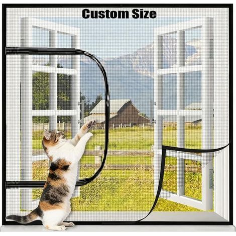 Moustiquaire de fenêtre sur mesure, filet de protection pour chats d’intérieur, moustiquaire auto-adhésive renforcée avec fermeture éclair, barrière anti-insectes efficace (1/5)