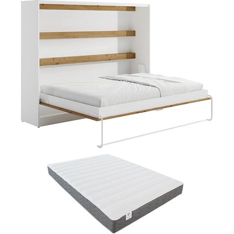 Letto estraibile 140 x 200 cm Apertura orizzontale manuale Con LED Bianco e Naturale + Materasso - RAPILI (1/5)