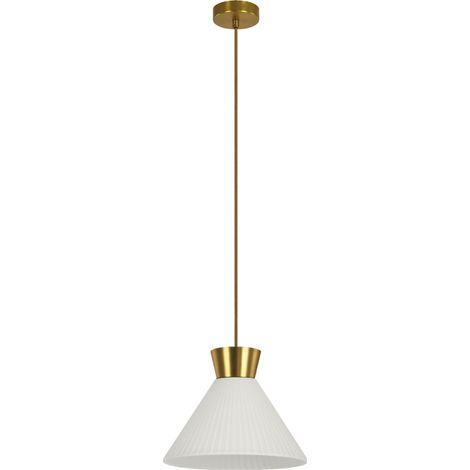 Lampada a Sospensione BEA Rossini Group 28cm - Vetro Bianco Satinato Plissettato, Attacco E27, Struttura Oro IP20, Classe I - Illuminazione (1/4)