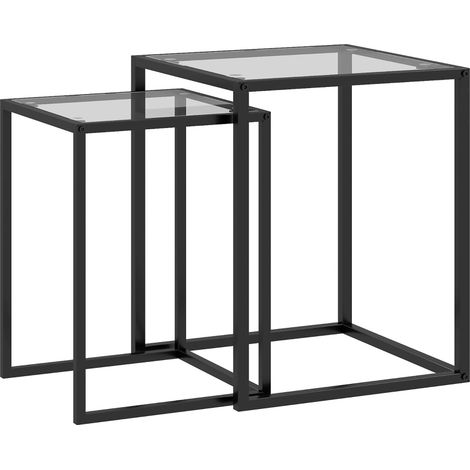 2er-Set stapelbarer Beistelltische aus Sicherheitsglas und schwarzem Stahl MODENUIT (1/5)