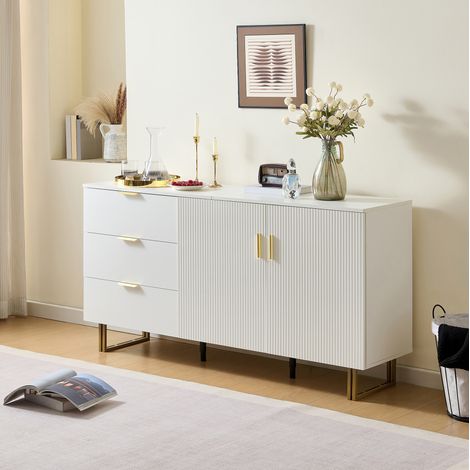 CHICFURN Credenza 160 x 40 x 81,5 cm in MDF bianco, 2 ante e 3 cassetti (1/5)