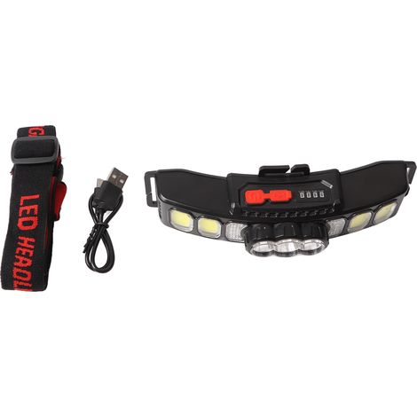Lampe frontale à induction avec écran de batterie 1200mAh, torche LED rechargeable USB ultra-lumineuse pour pêche, bricolage et camping (1/5)
